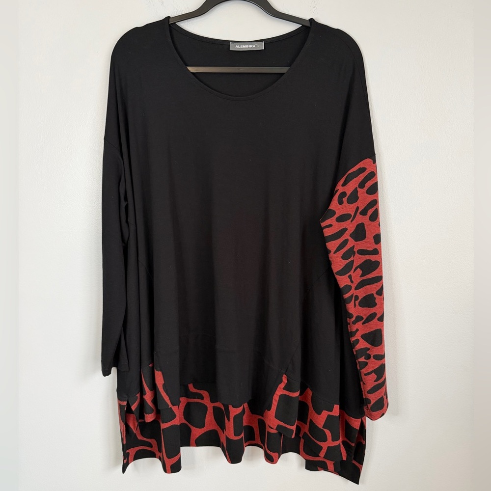 Alembika Size S • A-Line Tunic Dress Black Red Lagenlook.